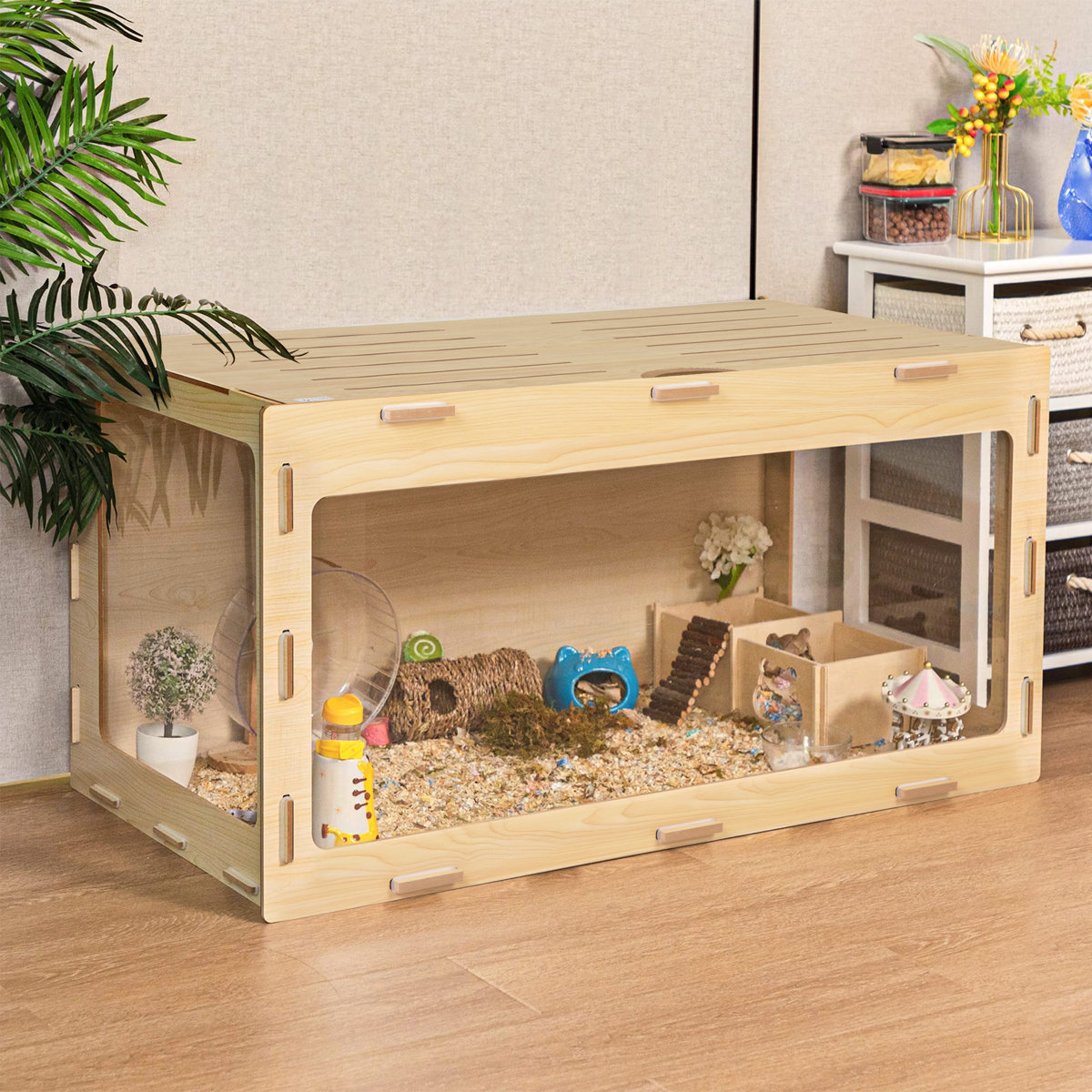 Lily Manor Large Hamster Cage, Wooden Hamster Habitat With Acrylic ...